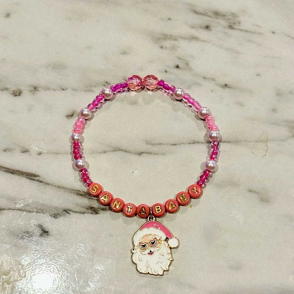 Santa Baby Beaded Bracelet with Pink Accents